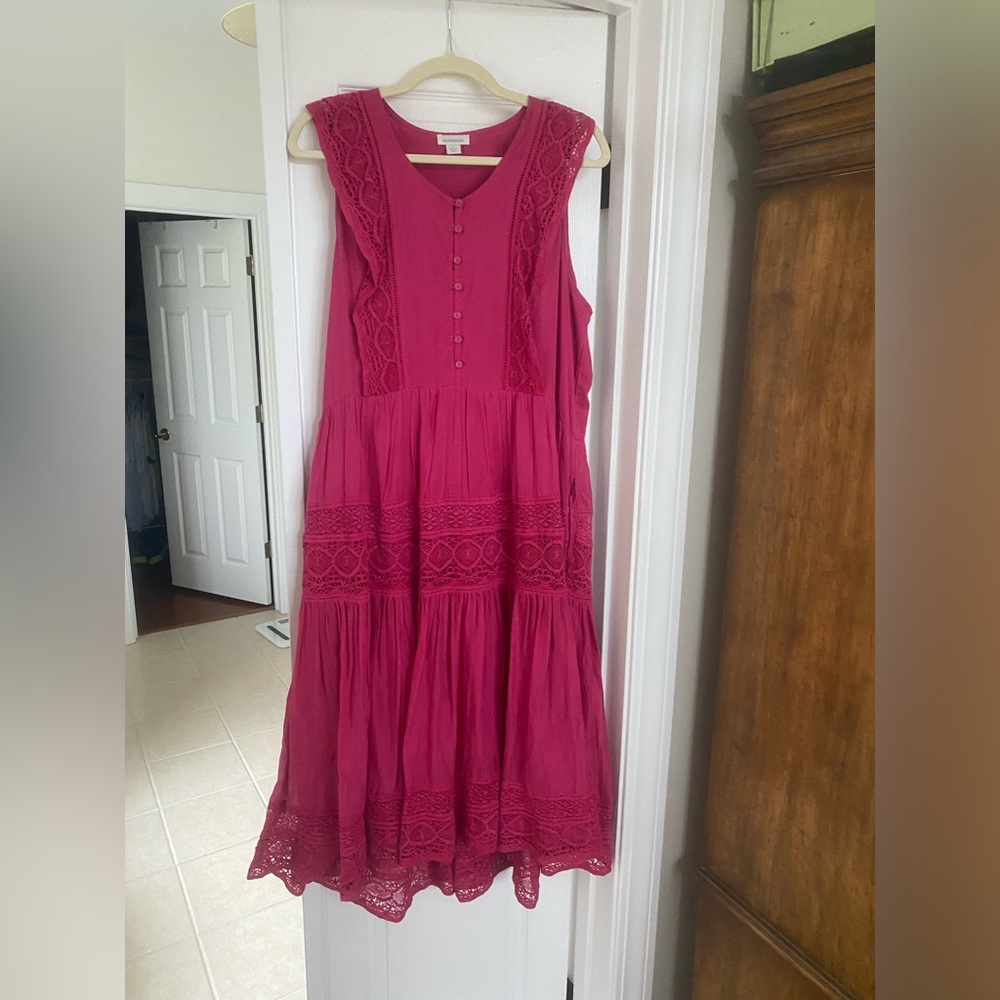 Sundance Elegant Pink Lace Trim Dress NWOT